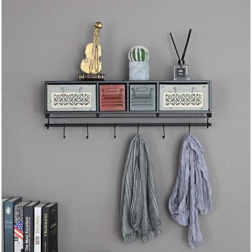 Loft American style retro iron one character clapboard creative retro wall shelf home decoration drawer cabinet