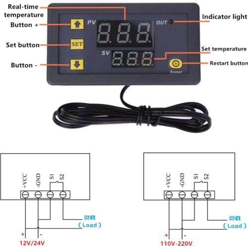 W3230 Mini Digital Temperature Controller 12V 24V 220V Thermostat Regulator Heating Cooling Control Thermoregulator With Sensor