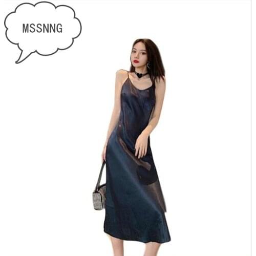 MSSNNG 2019 summer new fashion temperament hundred silk silky satin sexy V-neck sling dress temperament bottoming dress