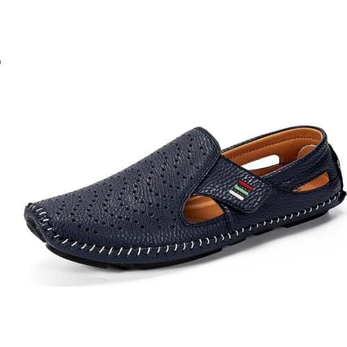 Summer Half Shoes For Men Water Boat Shoes Luxury Brand Handmade Fashion Slipon Men Lazy Shoes Blue Leather Slippers Men Loafers