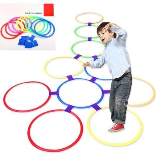 Children Games Hopscotch Jump Rings Set Kids Sensory Play Indoor Outdoor with 10 Hoops and 10 Connectors Training Sports Toy