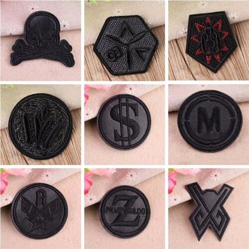 New Black Leather Dollar Star Number Embroidered Patches for Clothes Iron on Clothes Jacket Shoes Appliques Badge Stripe Sticker