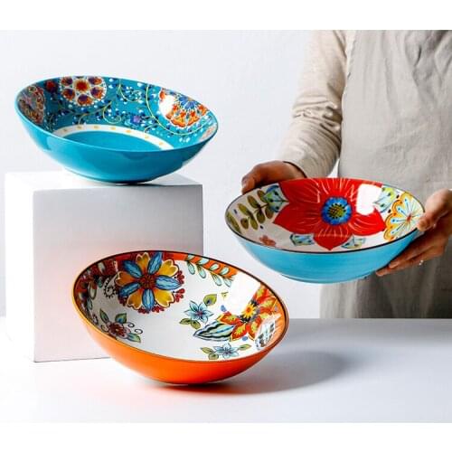 Pastoral basin hand-painted ceramic bowl salad bowl personalized fruit bowl pickled cabbage Flower dish soup bowl gift CL90712