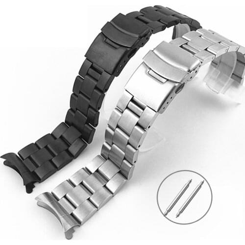 20mm 22mm Stainless Steel Watchband Men Women Metal Matte Curved End Solid Diving Watch Strap Bracelet Wrist Band Accessories