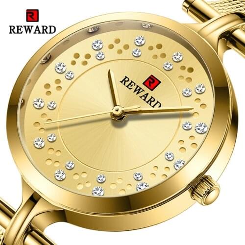 New Fashion Gold Womens Quartz Watch Waterproof Stainless Steel Ladies Girls Wristwatch Luxury Wrist Watch -- Reward RD22036L