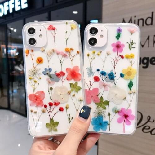 Luxury Fashion Glitter Dry Flowers Transparent Soft Phone Case For Iphone 12 11 Pro MAX Mini X XR XS SE 2020 7 8 Plus Cover Capa