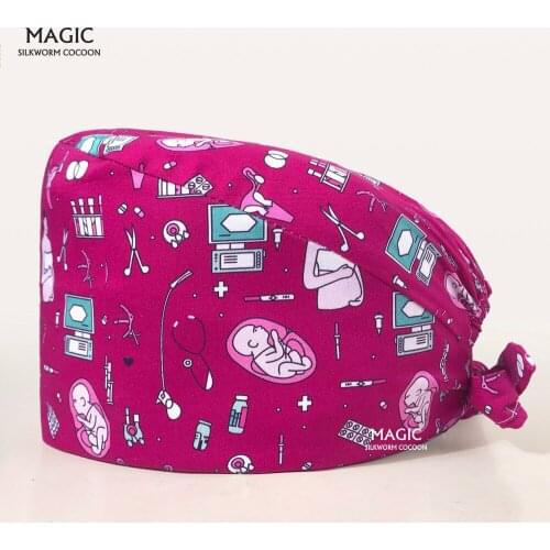 Cartoon printing men and women sweat-absorbent Elastic Tieback Cheap Factory Price Scrub Hat nursing hat Dentist hats 100%cotton