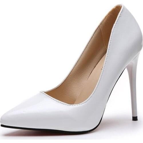 Sexy Womens Shoes 11CM Pointed Toe Fashion Thin Heels Pumps White Red Pink Patent Leather Shoes Woman Big Size 35-44