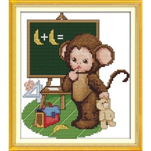 Everlasting Love The Little Monkey Learning Maths Chinese Cross Stitch Kits Ecological Cotton 14CT DIY Gift Christmas Decoration
