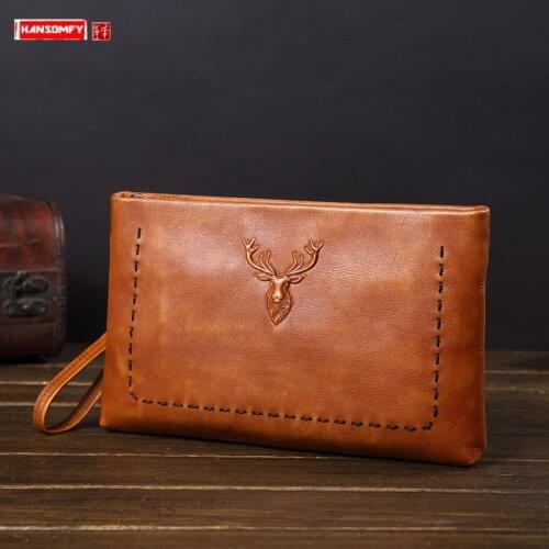 Vintage Leather Mens Handbags Men Casual Clutches Bag Leather Envelope Bags Male 2021 New Trend Retro Business Clutch Bag Soft