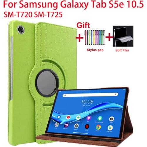 360 Rotating Case For Samsung Galaxy Tab S5e 10.5 Cover 2019 Tablet SM-T720 SM-T725 10.5'' Filp Leather Stand Case With Pen+Film