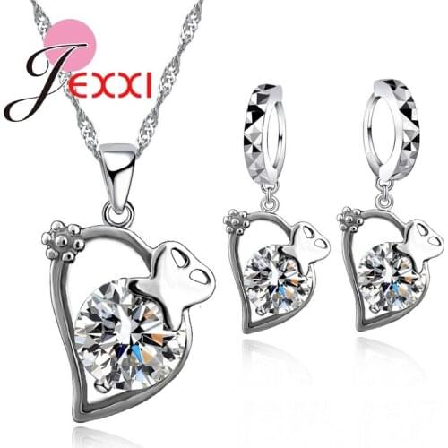 High Quality Women Ladies Personality Popular Crystal Necklace Earrings Fantasma Design 925 Sterling Silver Jewelry Sets