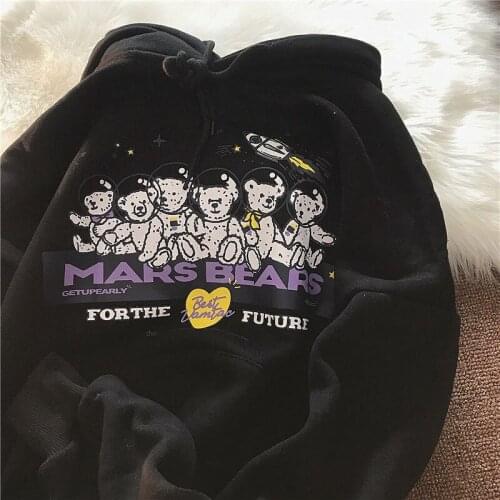 New Hip Hop Streetwear Bear Letter Printed Hoodies Women Harajuku Fashion Clothes for Teens 2021 Autumn New ins Casual Pullovers