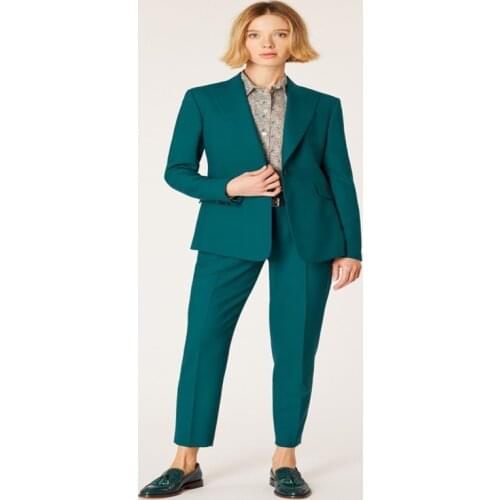 Dark Green Single Breasted Peak Lapel Womens Suit For Work Lady Cropped pants Fashion Casual Plus Size Jacket Blazer Pants