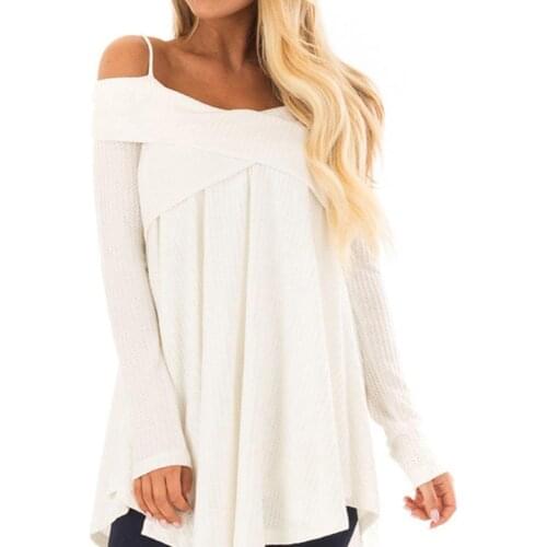 Sexy Women Fashion Autumn Winter Long Sleeve Cross Neck Sweater Sling Solid Color Top Pullovers Fashion Top Vintage T-Shirt