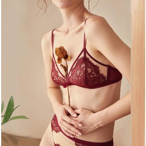 Lingerie French triangle cup gathers ladies sexy temptation lace underwear lenceria