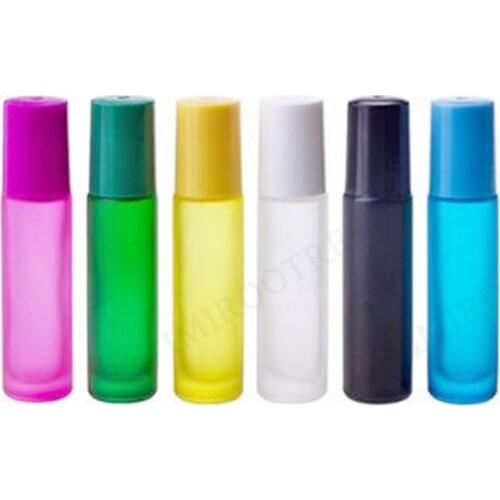 12pcs/lot 10ml Frosted Glass Perfume Essential Oil Thick Roller Ball Bottle
