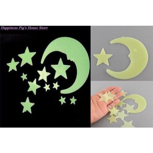 12pcs Cartoon Luminous Switch Sticker Glow In The Dark Wall Stickers Home Decor Kids Room Decoration Sticker Decal Moon Star
