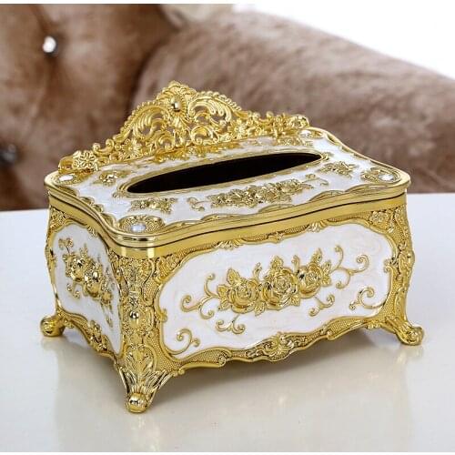 2021 Luxurious Elegant Design Plastic Tissue Box European Style Rose Storage Paper Towel Holder Home Decor Organizer Supplies