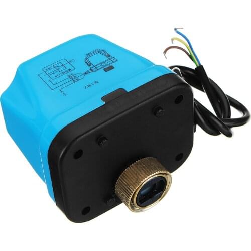 1/2" 3/4" 1" Blue Shell 3 Way Motorized Electric Brass T Ball Valve 3 Wire AC 220V Full Port