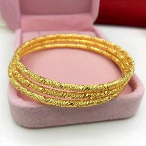 3pcs Wholesale Unopen Bangle Yellow Gold Filled Classic Simple Female Bracelet Gift