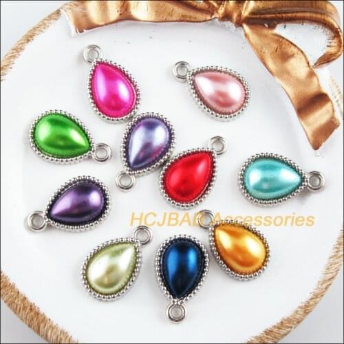 30Pcs Dull Silver Plated Retro Teardrop Acrylic Charms Pendants 13x21mm