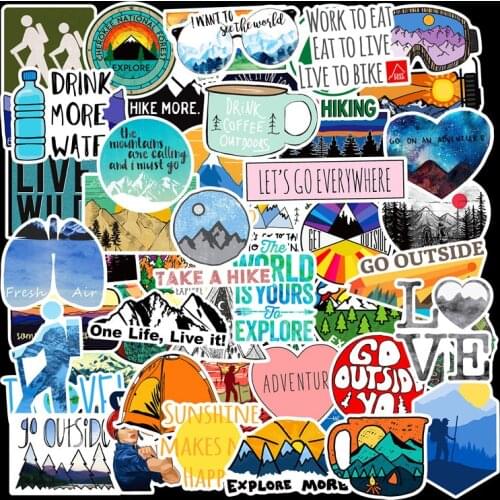 50 PCS Camping Landscape Hiking Stickers Outdoor Adventure Climbing Sticker Pack to DIY Luggage Suitcase Laptop Helmet Car Decal