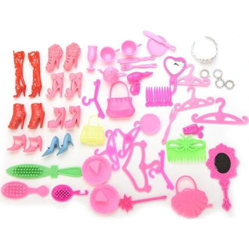 50x Doll Accessories Shoes Hangers Bags for Dolls Crowns Bracelets Jewelry Comb Mirror Magic Wand Play House Toys