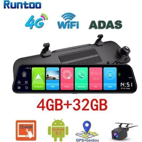 Android Car DVR Camera 4G Wifi Dash Cam Front and Rear 12inch Rearview Mirror ADAS GPS 1080P Auto Video Recorder DVRs