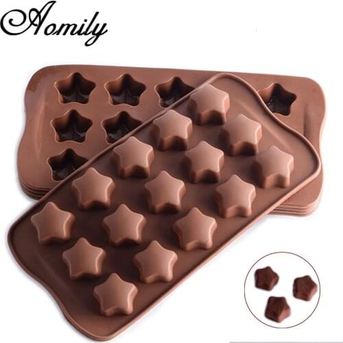 Aomily 15 Holes 3D Star Shaped Silicone Soap Candy Fondant Chocolate Kitchen Mould Silicone Chocolate Cookies Cake DIY Mold