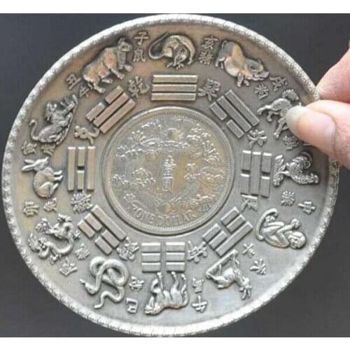 Decoration brass factory outlets Tibet Silver 10cm Collectible Decorate Old Tibet Silver Carved China 12 Zodiac Coin Plate