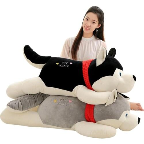 Fancytrader 47'' Giant Plush Husky Hugging Pillow Doll Big Stuffed Animal Lying Husky Dog Toy Kids Gift 120cm 2 Colors