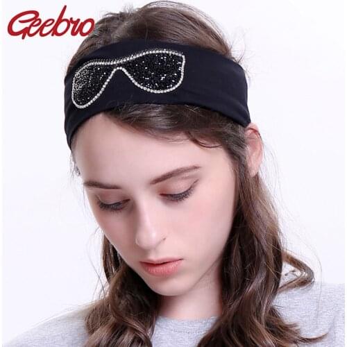 Geebro Womens Sunglasses Headbands Summer Fashion Cotton Elastic Stretch Headband For Girls Female Rhinestones Hair Band DQ005M