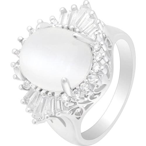 Hainon White Big Oval Fire Opal Rings For Women AAA Cubic Zircon Engagement Wedding Ring Silver Color Filled Jewelry Luxury Ring