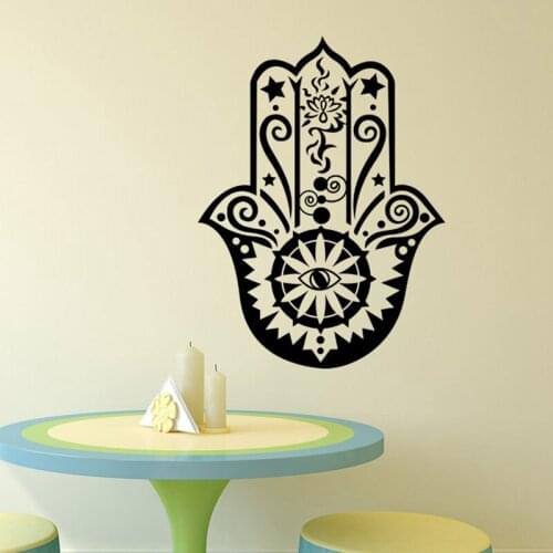 Art Home Decor Hamsa Hand Wall Decal Vinyl Fatima Yoga Vibes 3D Wall Sticker Fish Eye Decals Indian Buddha Lotus Pattern Mural
