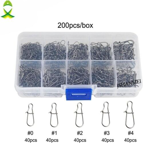 JSM 200pcs/box Duo Lock Snaps Nice Snap Swivel Slid Rings Stainless Steel connector Fishing Swivels accessories Kit