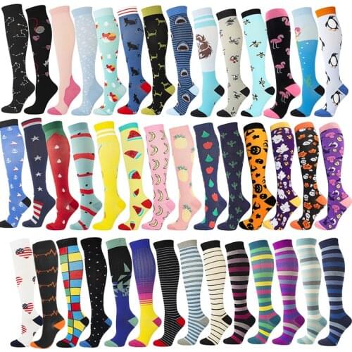 Compression Stockings Unisex Sport Leg Pressure Nylon Running Travel Happy Long Health Compress Women Men Socks Animals