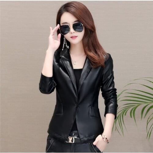 Autumn Women Pu Leather Jacket girl Short Coat Female Black Punk Bomber Faux Leather Outwear spring Blazer tops Sinngle Buton