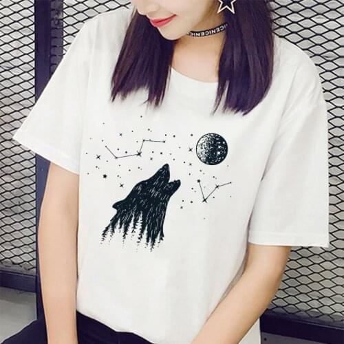 Summer Harajuku White Tshirt Women Tops Fashion Short Sleeve Streetwear T-shirt Casual Space printing T Shirt Female clothing