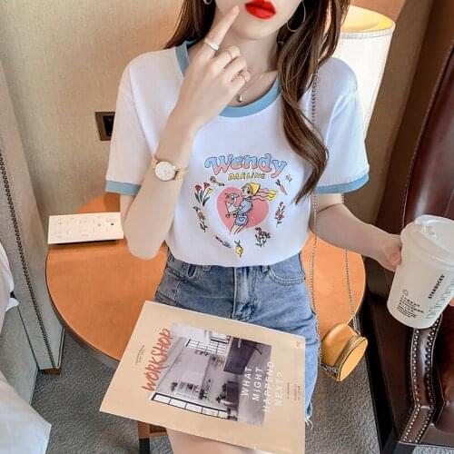 Summer Fashion Shirt lovely maiden T Shirt Women Tops Base O-neck Loose Short sleeve white Tees Girls Tshirt woman tshirts