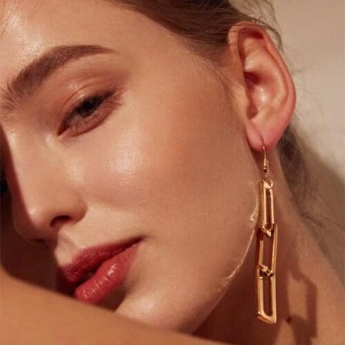 Fashion Exaggerated Alloy Long Tassel Earrings Vintage Chain Type Geometric Simple Drop Earrings for Women Personality Jewelry