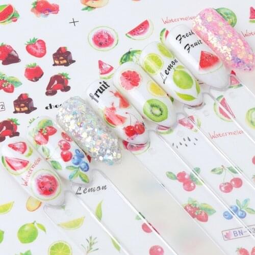 Fashion Designs Summer Nail Sticker Set Fruit Smile Flower Animal Heart Decal Water Transfer Slider For Nails Art Decor