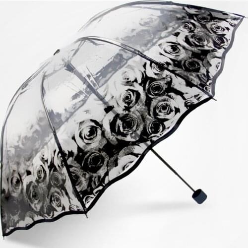 Fashion Rose Beautiful Transparent Umbrella Japan Womens Folding Umbrellas Rain Women parapluie Lace parasol female Rain Gear