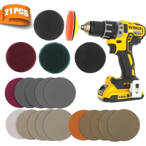 21pcs 3" Car Headlights Buffing Polishing Pad Set Sandpaper Car Polisher Drill Kit for Car Sanding, Polishing