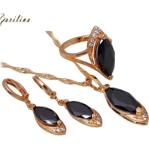New 2020 Promotion Black Cubic Zirconia Jewelry Sets Pendants/Earring/ring Yellow Gold Size 6 7 8 9 10 S122