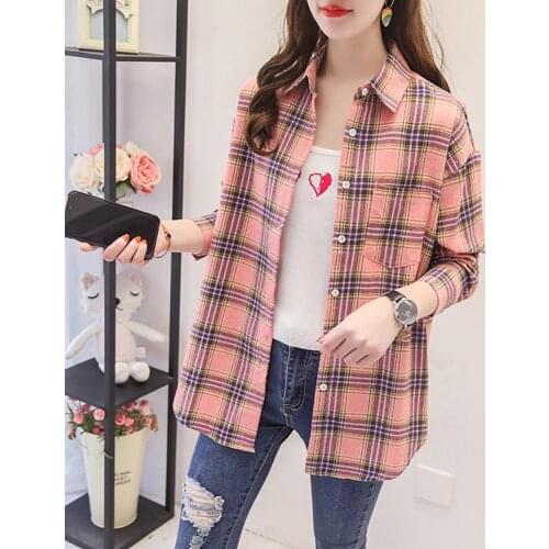 Women Shirt Autumn Winter Long Sleeve Plaid Shirt Single-breasted Blouse Top Outerwear Womens Clothing 2021