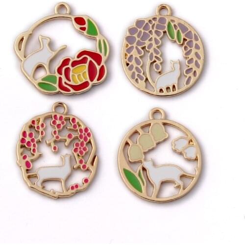 New Arrival Floral Round Animal Jewelry DIY Charms 10pcs Gold Tone Plated Drip Oil Bracelet Necklace Earring Phone Chain Pendant