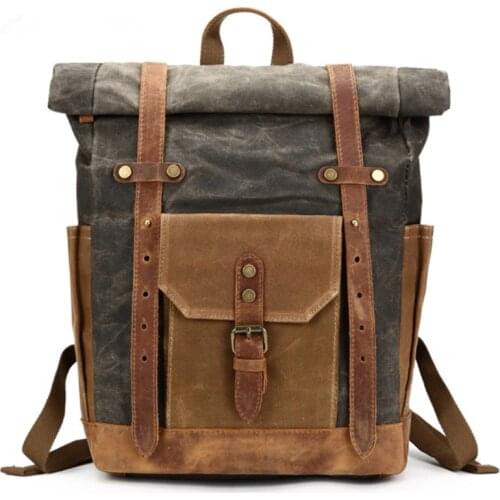 New Hot Vintage Oil Waxed Canvas Leather Backpack Large Capacity Teenager Traveling Waterproof Daypacks 15 inch Laptops Rucksack