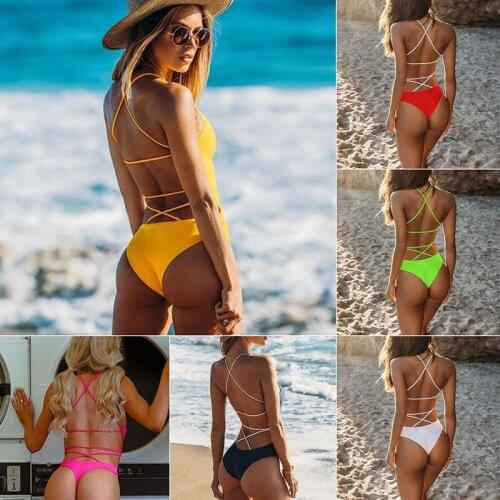 New Sexy Solid Bottom Printed Bikini Set Lace Up Bikinis Women Swimsuit Brazilian Biquini Female Swimwear Bathing Suit
