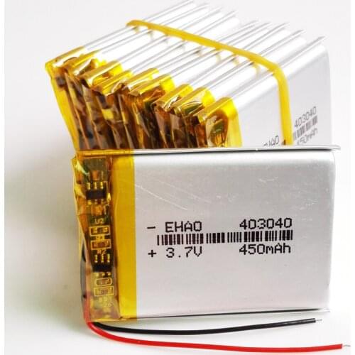 Wholesale 10 pcs EHAO 403040 3.7V 450mAh Lithium Polymer LiPo Rechargeable Battery For Mp3 Mp4 PAD DVD DIY E-book bluetooth